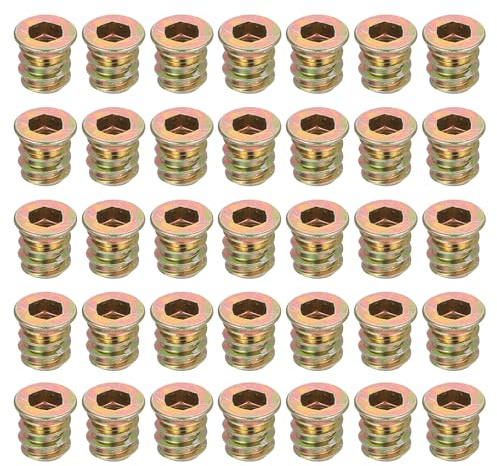 sourcing map Gewindeeinsätze, M5 x 10 mm, Sechskant-Steckschlüsseleinsätze für Holz, Karbonstahl, Schrauben, Möbelschrauben, Muttern, Bolzenverschluss, 38 Stück