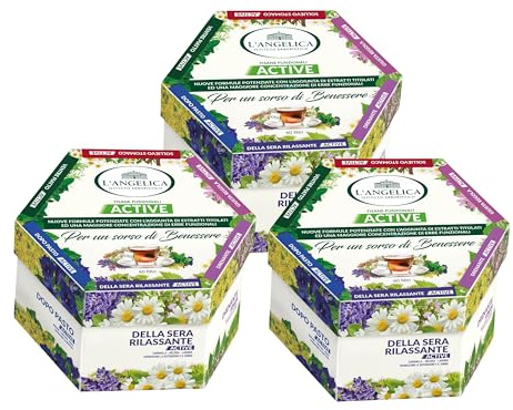 L'Angelica, Cofanetto Tisane Calde, Tisane Funzionali Active, Idea Regalo, Ventre Piatto, Dopo Pasto, Giusta Regola, Calma Colon, Della Sera Rilassante, Sollievo Stomaco, 3 Confezioni da 60 Filtri