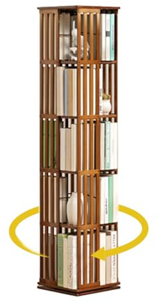 SCGSJZH Libreria girevole in bambù a piani girevole a 360° con vetrina angolare, scaffale per libri e decorazioni, scaffale per bambini e adulti, libreria multifunzionale (5 strato)