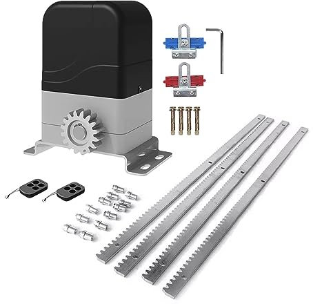 Kit de abridor de puerta corredera eléctrica Kit de operador de puerta automática de Motor de CA con marco de acero de 4 m Kit de Sensor infrarrojo,Protección completa(With 4m Rack)