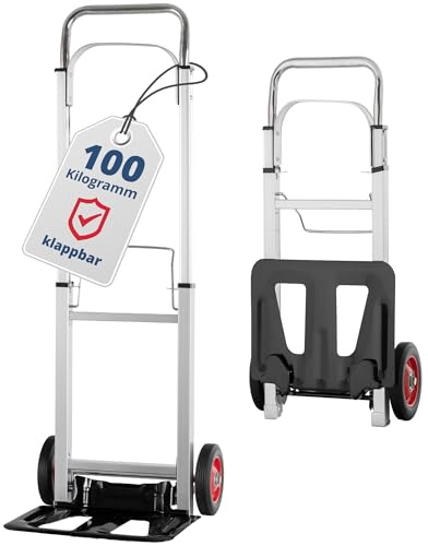 Stagecaptain CBF-100 klappbare Sackkarre Aluminium - Transportkarre faltbar und leicht - 100kg Tragkraft - Stahl-Schaufel & Gummireifen – Umzug, Garten, Lager, Werkstatt, Bühne - Silber