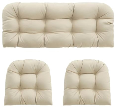 DATSH Waterproof 3-Piece Garden Chair Cushions Set - Outdoor Seat & Backrest Pads for Rattan Furniture, Patio Swing & Bench - Weather Resistant Replacement Cushions for Patio Garden Furniture (Beige)