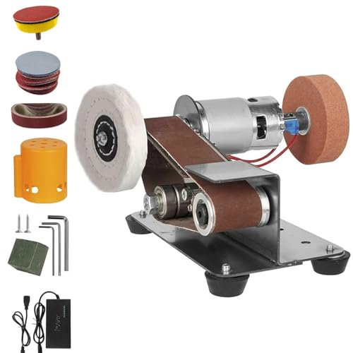 Lijadora de banda eléctrica de 15°, mini amoladora de banda con 7 velocidades ajustables, pulidora multifuncional for afilar cuchillos y trabajar la madera.
