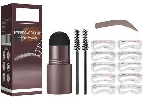 Eyebrow Stencil Kit, Eyebrow Stamp, Eye Brow Shaper with 10 Reusable Eyebrow Stencils ＆ 2 Eyebrow Pen Brushes, Professional Waterproof Brow Powder Stamp, 3 in 1 Hairline Shadow Powder (Dark Brown,#02)
