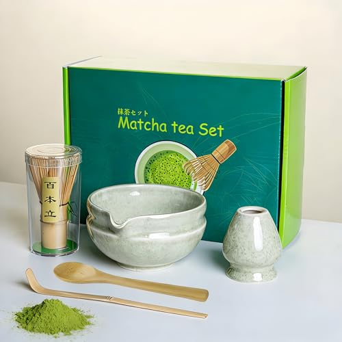 Dmnnlp 5pcs Matcha Tea Set with Whisk and Bowl, Scoop & Holder, Complete Matcha Making Kit for Traditional Tea Ceremony, Ideal for Tea Lover
