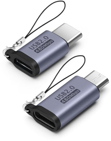 HAUXGOGO Adaptateur USB-C vers Micro USB (2-Pack), Transfert de données et Conversion d'interface, Recharge - Grey