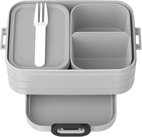 Mepal Brotdose Midi 900 ml | Bento Lunchbox mit Fächern & Gabel | für 4 Brotscheiben | mikrowellengeeignet (ohne Deckel) | BPA-frei | für Schule & Büro | Cool Grey