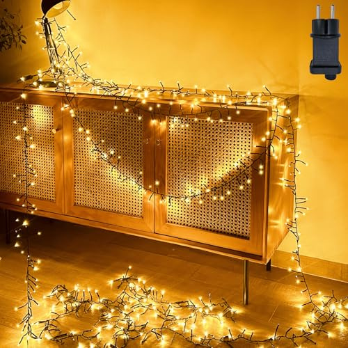Hopelit Lichterkette Außen 8m 400 LED Cluster Lichterkette Strom Warmweiß, 8 Modi Weihnachtsbeleuchtung Außen mit Timer IP44 Wasserdicht für Gartenbeleuchtung Balkondeko Weihnachtsdeko