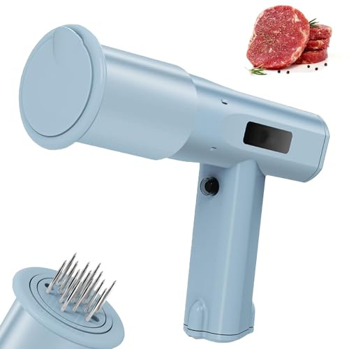 WUCIOA Batticarne Elettrico Portatile, utensile per intenerire Le bistecche Ricaricabile a 13 Pin, Impermeabile IPX8, Aghi in Acciaio Inox 304, Perforazione 5000 Volte al Minuto