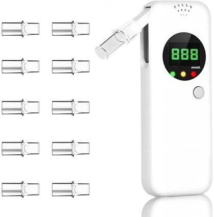 Ketone Breath Meter for Ketosis Monitoring, No Strips or Blood Required, Portable Breath Analyzer with 10pc Mouthpieces(mmol/L)