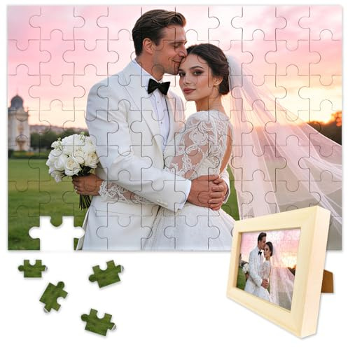 Puzzle Personalizzati per Adulti 1000/500/300/200/70 Pezzi, Puzzle Personalizzato in Legno con Cornice Burlywood, Ritratto di Animali Domestici, Immagini di Paesaggi Idee Regalo per Famiglia, Amici