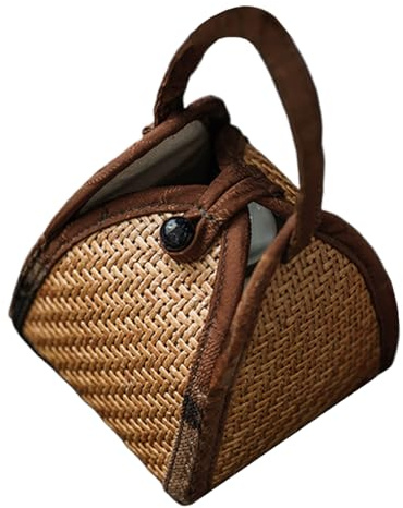 Borsa da viaggio per tazze da tè, in rattan, portatile, per collezionisti, intrattenitori, casa, appartamento, cucina, ufficio, sala da pranzo, caffetteria, campeggio, picnic