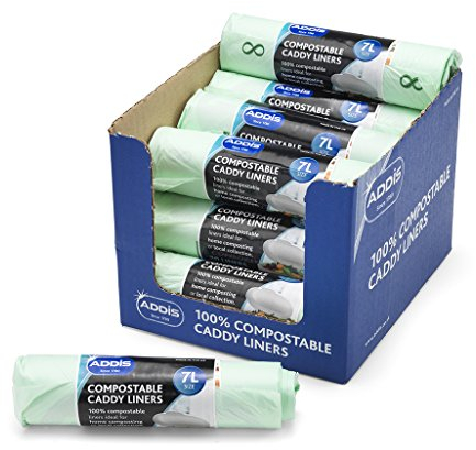 Addis 517536 7 Litre 100% Biodegradable Food Kitchen Caddy Bags, Starch, 240 x Compost Liners, Pack