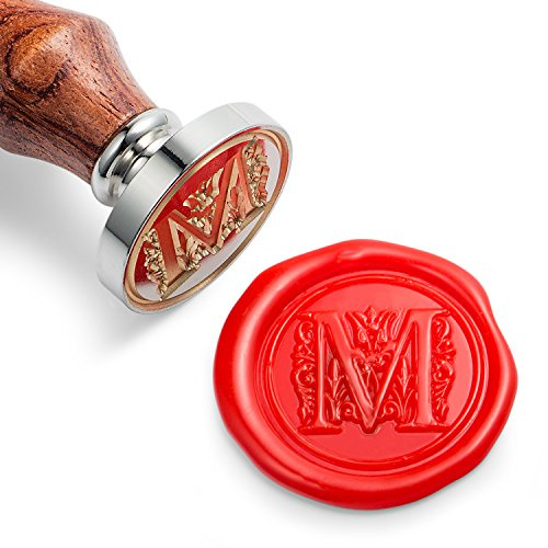 Mceal Wax Seal Stamp, Large Seal 1 1/5(30mm) Dia, Silver Brass Head with Wooden Handle, Regal Letter A to Z Series (Letter M)