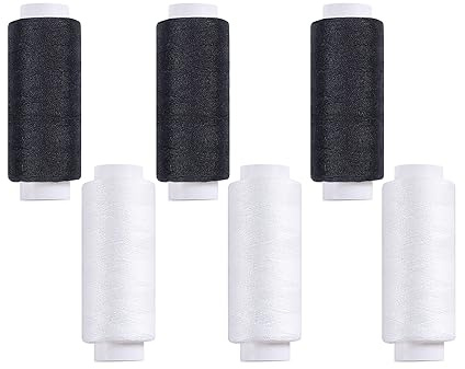 Sewing Thread, AUERVO Black and White 6 Pack 250 Yards Polyester Sewing Machine Threads for Hand, Machine Sewing, Multipurpose Premium Quality Thread