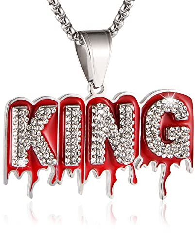 AsAlways Hip Hop King CZ Pendant Fashion Rapper Jewelry Rock Iced Out Shiny Stainless Steel Necklace for Men and Women