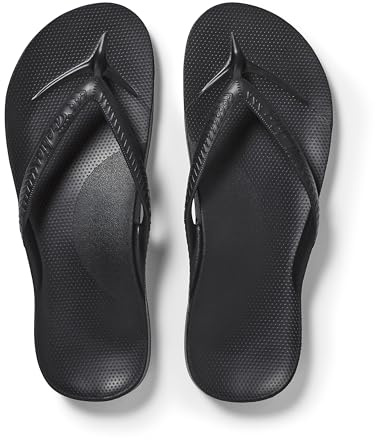 Archies Arch Support Flip Flops for Men & Women – Orthotic Sandals for Plantar Fasciitis Relief – Lightweight, Cushioning, Shock-Absorbing Sandals for Walking, Foot Pain & All-Day Comfort - Black (US Men's 5 / US Women's 6)