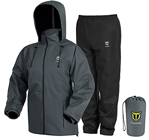TIDEWE Rain Suit, Waterproof Breathable Lightweight Rainwear (Gray Size XXXL)
