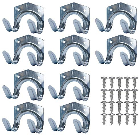 MaoXinTek Ganchos para Colgar Herramientas, Doble U Ganchos de Pared de Almacenamiento de Metal Organización para Garaje, Cobertizo, Jardín, Almacén, Bicicleta, Escaleras,Taller (10 Piezas)