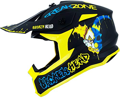 Broken Head FreakZone Motocross-Helm Blau-Gelb – Cross-Helm – MX – Quad – Supermoto (M 57-58 cm)