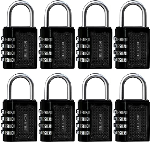 Belle Vous Schwarzes Zahlenschloss Vorhängeschloss Set 4 Stellig (8Stk) - 4,8 x 4 x 1,3 cm - Wetterfest & Strapazierfähig - für Innen- & Außenbereich, Spind, Zäune und Tore