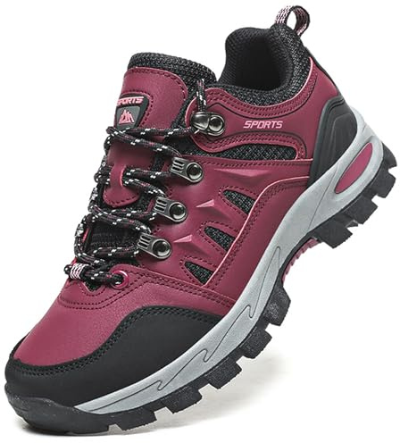 Topwolve Bottes de randonnée imperméables pour homme et femme - Taille basse - Chaussures d'escalade - Chaussures de randonnée en plein air - Chaussures de camping, rose rouge, 36 2/3 EU