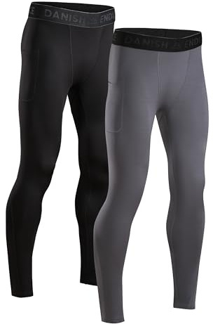 DANISH ENDURANCE Pantaloni a Compressione da Uomo, Leggings Sportivi Traspiranti e ad Asciugatura Rapida, Confezione da 2 Paia, Multicolore, L