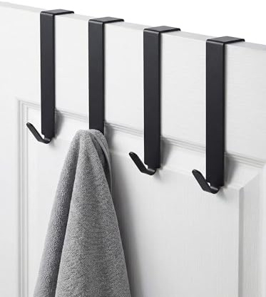 MDCASA Lot de 4 crochets de porte jusqu'à 15 mm - Noir - Crochet de porte à suspendre avec tampon en feutre - Crochets stables pour accrocher toutes les portes courantes