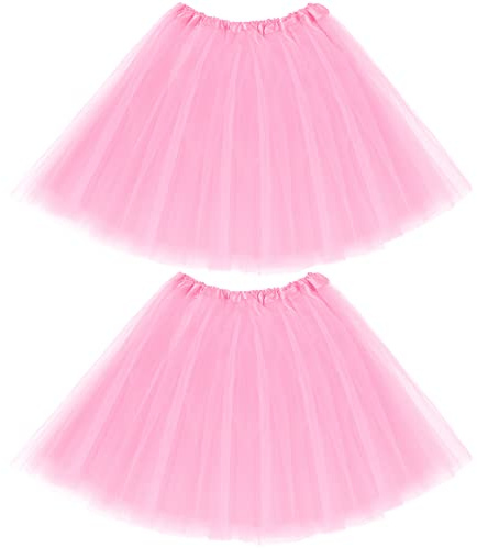 Geyoga 2 Faldas Tutú de Tul Elásticas Cortas para Dama Adulto (Rosa, 4 Capas)
