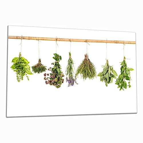 Wallario Herdabdeckplatte/Spritzschutz aus Glas, 1-teilig, 80x52cm, für Ceran- und Induktionsherde, Verschiedene Kräuter an der Leine