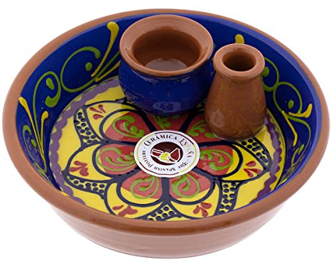 CERÁMICA ESPAÑA | Cuencos | Bol | Bowl | Cuencos de aperitivo | Cuencos cocina | Aceitunero cerámica decorado - Modelo M02 | 100% Decorado a mano | 16x16x5.5 cm