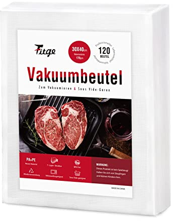 Fitge Vakuumierbeutel 170µm 30x40cm 120 Beutel für alle Vakuumiergeräte Vakuumbeutel für Lebensmittel BPA-frei stark & reißfest Profi Vakuumierfolie Sous Vide Gefrierbeutel