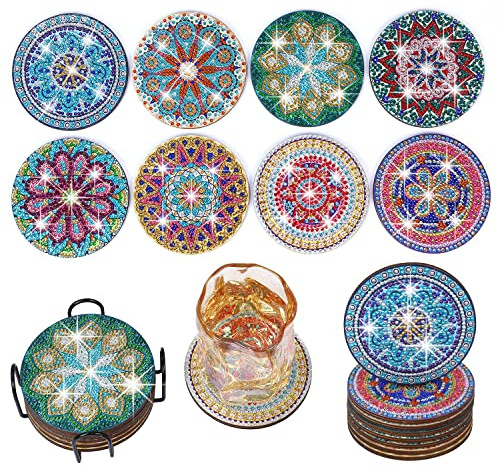Diamantmålningsunderlägg med hållare, 8 st mandala diamantmålning underlägg kit, gör-det-själv diamantkonst hantverk för vuxna, små diamantmålningssatser tillbehör.