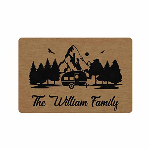 Custom Camper Door Mats with Text,Personalized Welcome to Our Campstie Camper Doormat,Customized Camping Rv Rugs,Camper Accessories for Travel Trailers Motorhomes Inside or Outside ,24X16 inches