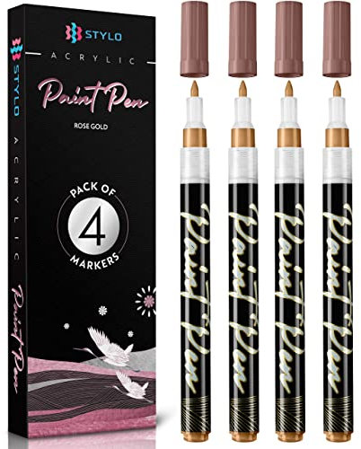 Stylo 4 Stück Metallic Marker Stifte Set – Roségold, permanente Acrylmarker, Stift für Glas, Keramik, Steinmalerei, Kunsthandwerk für Erwachsene