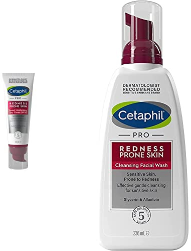 Cetaphil PRO Tinted Moisturising Day Cream SPF 30, 50ml, Face Sun Cream For Sensitive & Redness Prone Skin & Face Wash, PRO Cleansing Facial Wash, 236ml, For Sensitive & Redness Prone Skin