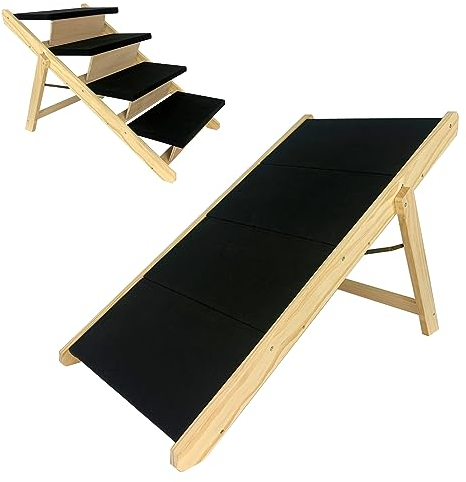 SUBTLETY 2-in-1 Hundetreppe Klappbare Hunderampe Haustiertreppe aus Holz & Filz Katzentreppe Haustier Rampe Treppen für Hunde Katze Tiertreppe für Bett Couch Auto Belastbarkeit bis zu 80kg (Typ B)