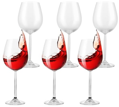 LOLYSIC 6 Stück Rotweingläser, 480 ml Weingläser Set, Kristallgläser, Rotweinglas im Basic-Stil Gehalten, Spülmaschinenfes, für zu Hause, Restaurants, Partys, Picknick und Camping