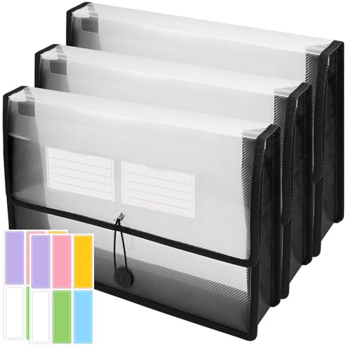 3er-Pack Aktenordner aus Kunststoff im A4-Format, durchsichtiger Aktenordner mit Brieftaschenumschlägen, 6 cm erweiterbare Aktenordner ohne Trennwänd