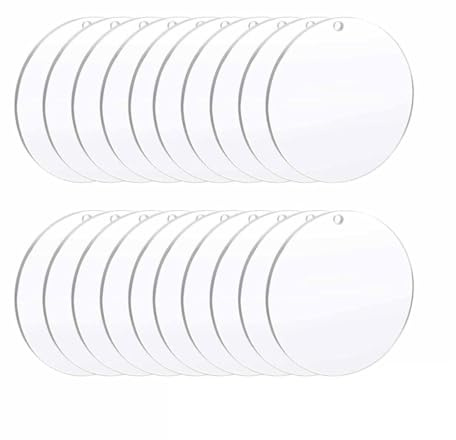 20 stycken transparent, rund akrylskiva och platta, lämplig för tillverkning av dekorativa hängen och presentation av produkter (5 cm)