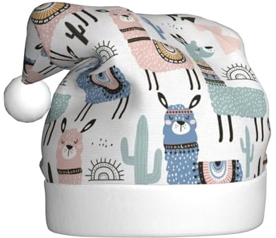 WURTON Llama Alpaga Cactus Print Chapeau de Noël festif Nouvel An Chapeau de Père Noël Chapeaux de Noël pour adultes Unisexe Fournitures de fête