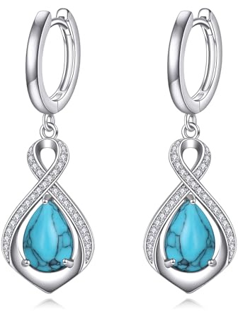 Turquois/bärnsten Teardrop Earrings Sterling Silver Dangle Drop Jewelry presenter för kvinnor flickor, Sterlingsilver