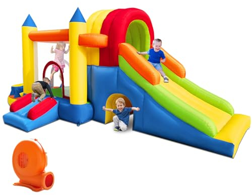 Baralir Kinder Hüpfburg mit Blower, 8-in-1 Multifunktion, Sicherheitsnetz, für Indoor & Outdoor, Bunt & Stabil