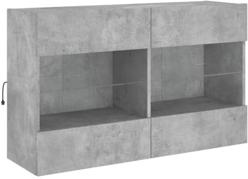 vidaXL Meuble TV Mural avec lumières LED Gris béton 98,5x30x60,5 cm