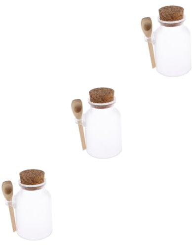 Angoily 3pièces Bouteille Plastique Abs Pour Bain De Sel Avec Bouchon Liège Et Cuillère Idéale Pour Épices Et Cosmétique