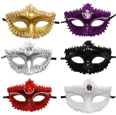 Eterspr 6 Stück Venezianische Maske, Halloween Halbmaske, Maskerade Maske, Geeignet für Sexy Kostümball, Karnevalsparty, Weihnachten, Maskenball