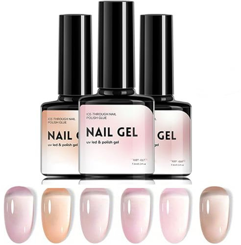 Gel Nail Polish Kit,Gel Nail Jelly Set 6 Colours,Translucent Milky Gel Nail Polish Set,Quick Dry&Long Lasting Nail Varnish,UV Curing Gel Diy Nail Art Gifts Paint for DIY Nail Art at Home(03)