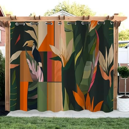 SYHIEGO Bunt Blumen Vorhang Outdoor Tukan Vorhänge Wasserdicht 2er Set Outdoor Vorhang mit Ösen Wetterfest Vorhang Pavillon Outdoor Gardinen für Balkon Terrasse,213x260cm