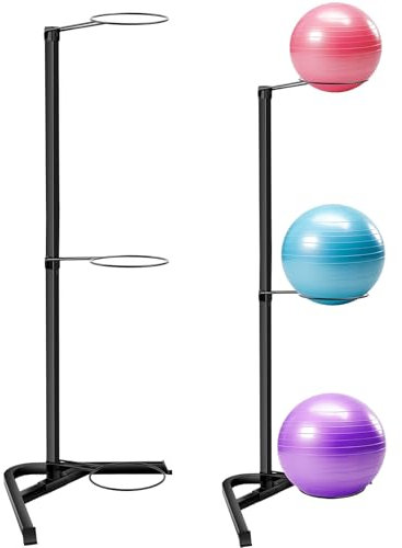 Blulu Yoga-Ball-Halter, Stabilitätsballständer, vertikaler Gymnastikballständer, Gymnastikball-Aufbewahrung mit Stahlrohrrahmen für Zuhause, kommerzielle Fitnessstudios, hält 3 Stabilitätsbälle