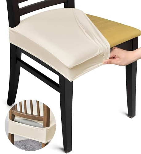 MEKOTRIN Dining Chair Slipcovers Set of 4, PU Leather Removable Seat Covers for Dining Room Kitchen Hotel Garden Use(Beige)